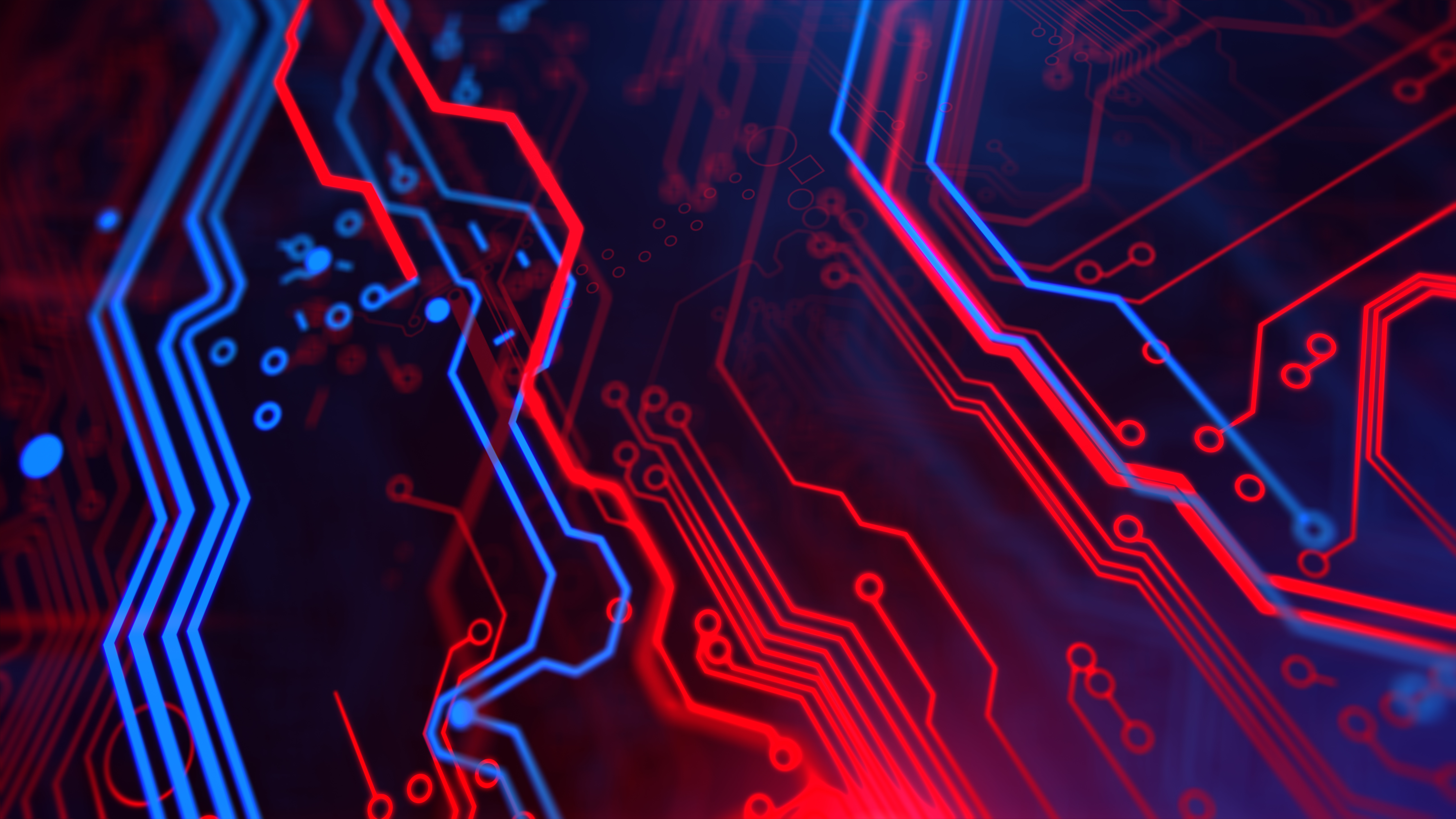 Red and blue representation of a printed circuit board